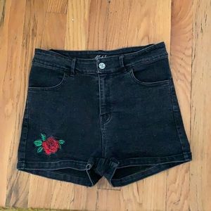 Women’s Black Distressed Denim Rose Shorts S